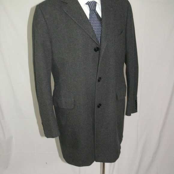 Fay Charcoal Micro Check Three Button Overcoat XXL